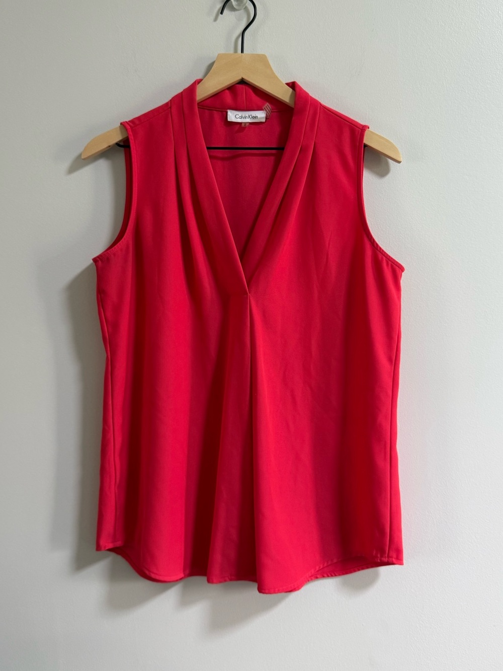 Calvin Klein Bright Pink Sleeveless V-Neck Pleated Shell Top